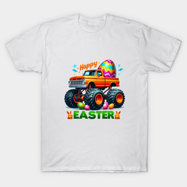 Kids Boys Happy Easter Monster Truck Easter Eggs T-Shirt by BukovskyART